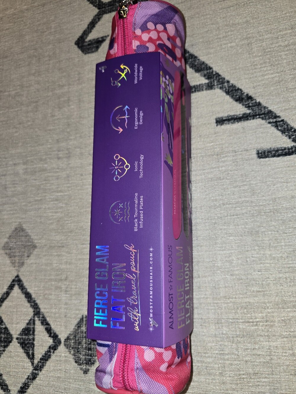 NWT Almost Famous Fierce Glam Flat Iron With Travel Pouch Purple/Pink - Picture 5 of 8